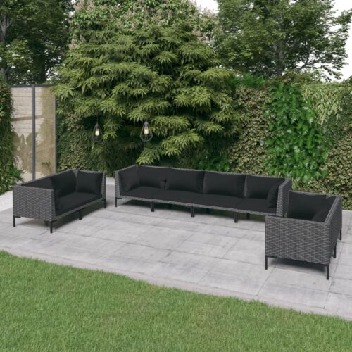 8-Piece Garden Lounge Set with Cushions Poly Rattan Wicker Outdoor Patio Furniture Dark Grey - Image 2