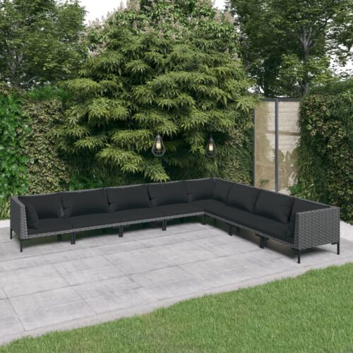 8-Piece Garden Lounge Set with Cushions Poly Rattan Wicker Outdoor Patio Furniture Dark Grey - Image 2