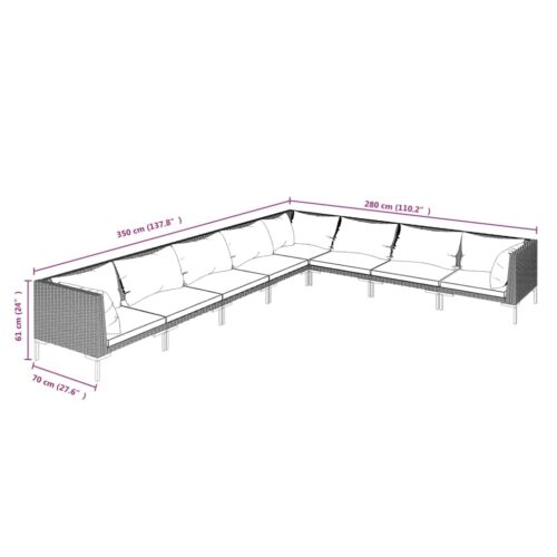 8-Piece Garden Lounge Set with Cushions Poly Rattan Wicker Outdoor Patio Furniture Dark Grey - Image 7