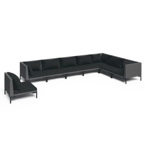 8-Piece Garden Lounge Set with Cushions Poly Rattan Wicker Outdoor Patio Furniture Dark Grey