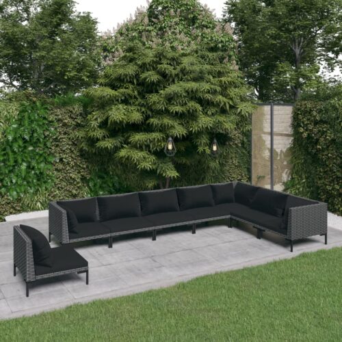 8-Piece Garden Lounge Set with Cushions Poly Rattan Wicker Outdoor Patio Furniture Dark Grey - Image 2
