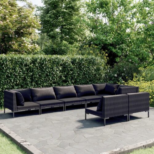 8-Piece Garden Lounge Set with Cushions Poly Rattan Wicker Outdoor Patio Furniture Dark Grey - Image 2