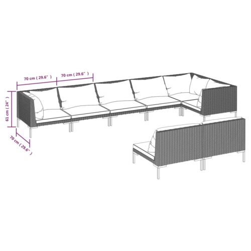 8-Piece Garden Lounge Set with Cushions Poly Rattan Wicker Outdoor Patio Furniture Dark Grey - Image 7