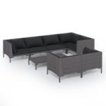 8-Piece Garden Lounge Set with Cushions Poly Rattan Wicker Outdoor Patio Furniture Dark Grey