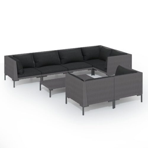 8-Piece Garden Lounge Set with Cushions Poly Rattan Wicker Outdoor Patio Furniture Dark Grey