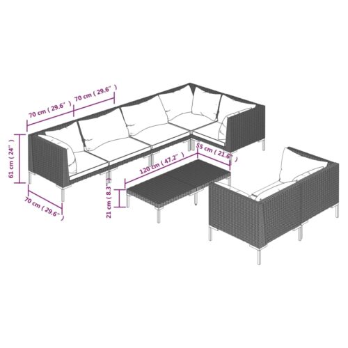 8-Piece Garden Lounge Set with Cushions Poly Rattan Wicker Outdoor Patio Furniture Dark Grey - Image 9