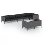 8-Piece Garden Lounge Set with Cushions Poly Rattan Wicker Outdoor Patio Furniture Dark Grey