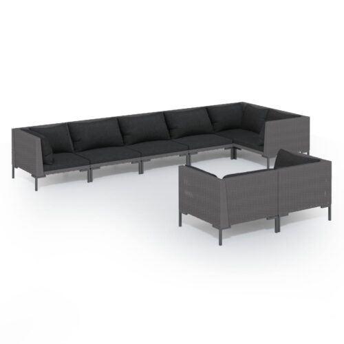 8-Piece Garden Lounge Set with Cushions Poly Rattan Wicker Outdoor Patio Furniture Dark Grey
