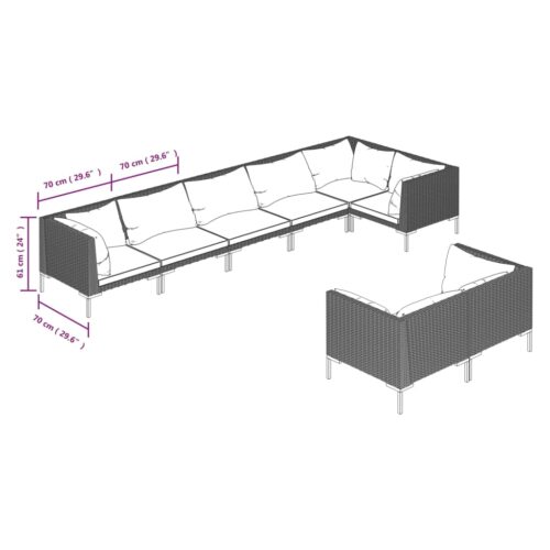 8-Piece Garden Lounge Set with Cushions Poly Rattan Wicker Outdoor Patio Furniture Dark Grey - Image 7