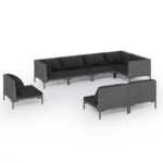 8-Piece Garden Lounge Set with Cushions Poly Rattan Wicker Outdoor Patio Furniture Dark Grey