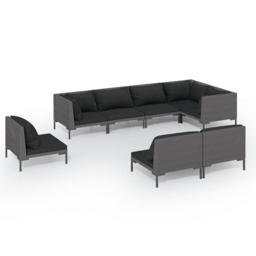 8-Piece Garden Lounge Set with Cushions Poly Rattan Wicker Outdoor Patio Furniture Dark Grey