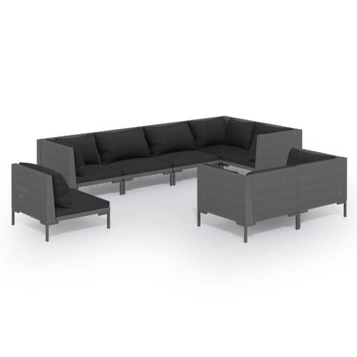 8-Piece Garden Lounge Set with Cushions Poly Rattan Wicker Outdoor Patio Furniture Dark Grey