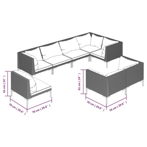 8-Piece Garden Lounge Set with Cushions Poly Rattan Wicker Outdoor Patio Furniture Dark Grey - Image 7