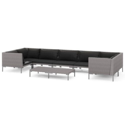 8-Piece Garden Lounge Set with Cushions Poly Rattan Wicker Outdoor Patio Furniture Dark Grey