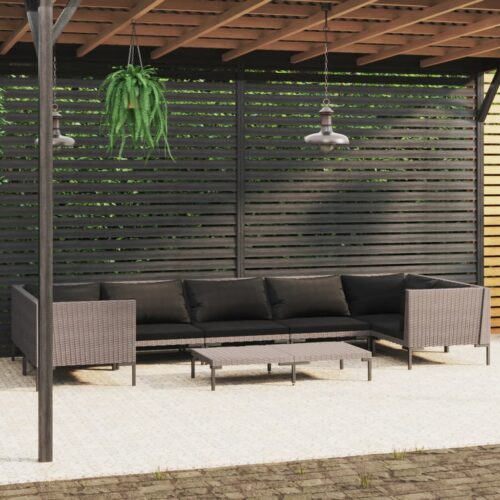 8-Piece Garden Lounge Set with Cushions Poly Rattan Wicker Outdoor Patio Furniture Dark Grey - Image 2