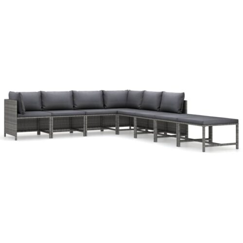 8-Piece Garden Lounge Set with Cushions Poly Rattan Wicker Outdoor Patio Furniture Grey