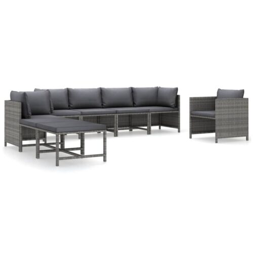 8-Piece Garden Lounge Set with Cushions Poly Rattan Wicker Outdoor Patio Furniture Grey