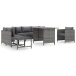 8-Piece Garden Lounge Set with Cushions Poly Rattan Wicker Outdoor Patio Furniture Grey