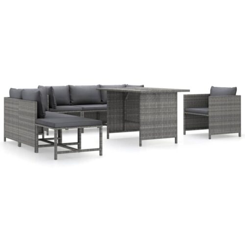 8-Piece Garden Lounge Set with Cushions Poly Rattan Wicker Outdoor Patio Furniture Grey
