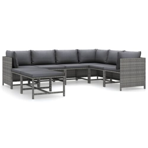 8-Piece Garden Lounge Set with Cushions Poly Rattan Wicker Outdoor Patio Furniture Grey