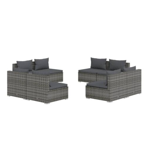 8-Piece Garden Lounge Set with Cushions Poly Rattan Wicker Outdoor Patio Furniture Grey