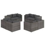 8-Piece Garden Lounge Set with Cushions Poly Rattan Wicker Outdoor Patio Furniture Grey