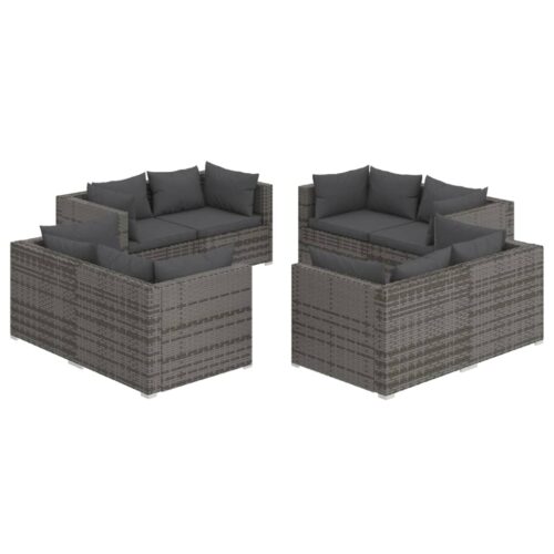8-Piece Garden Lounge Set with Cushions Poly Rattan Wicker Outdoor Patio Furniture Grey