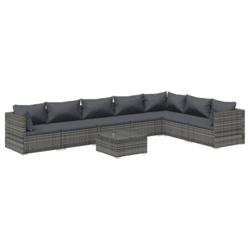 8-Piece Garden Lounge Set with Cushions Poly Rattan Wicker Outdoor Patio Furniture Grey