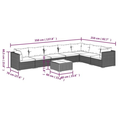 8-Piece Garden Lounge Set with Cushions Poly Rattan Wicker Outdoor Patio Furniture Grey - Image 6