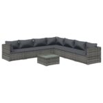 8-Piece Garden Lounge Set with Cushions Poly Rattan Wicker Outdoor Patio Furniture Grey