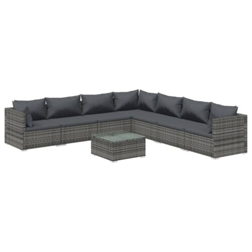 8-Piece Garden Lounge Set with Cushions Poly Rattan Wicker Outdoor Patio Furniture Grey