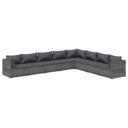 8-Piece Garden Lounge Set with Cushions Poly Rattan Wicker Outdoor Patio Furniture Grey