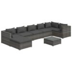 8-Piece Garden Lounge Set with Cushions Poly Rattan Wicker Outdoor Patio Furniture Grey