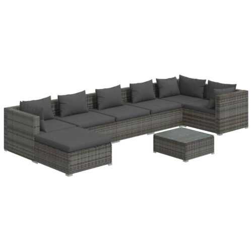 8-Piece Garden Lounge Set with Cushions Poly Rattan Wicker Outdoor Patio Furniture Grey