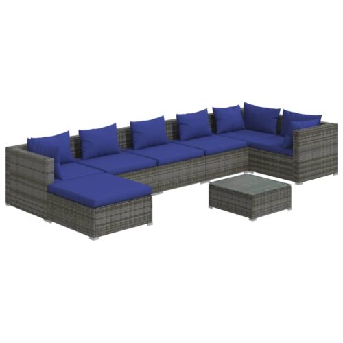 8-Piece Garden Lounge Set with Cushions Poly Rattan Wicker Outdoor Patio Furniture Grey