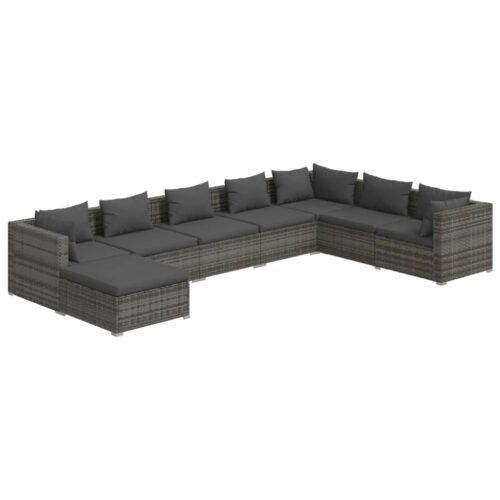 8-Piece Garden Lounge Set with Cushions Poly Rattan Wicker Outdoor Patio Furniture Grey