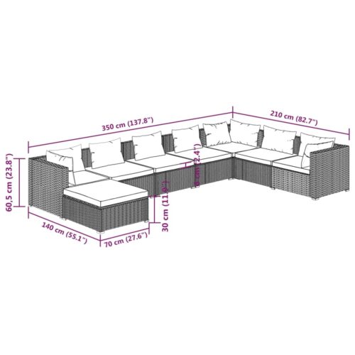 8-Piece Garden Lounge Set with Cushions Poly Rattan Wicker Outdoor Patio Furniture Grey - Image 9