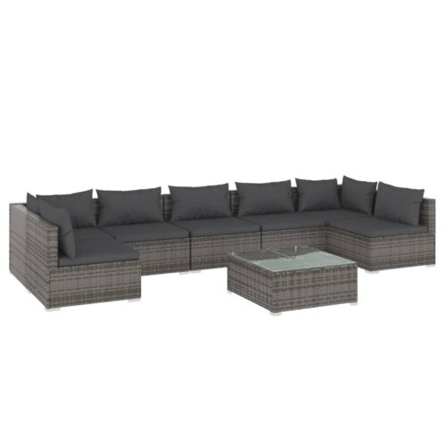 8-Piece Garden Lounge Set with Cushions Poly Rattan Wicker Outdoor Patio Furniture Grey