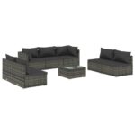 8-Piece Garden Lounge Set with Cushions Poly Rattan Wicker Outdoor Patio Furniture Grey