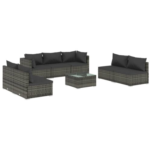 8-Piece Garden Lounge Set with Cushions Poly Rattan Wicker Outdoor Patio Furniture Grey