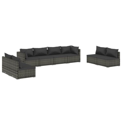 8-Piece Garden Lounge Set with Cushions Poly Rattan Wicker Outdoor Patio Furniture Grey