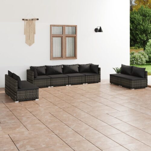 8-Piece Garden Lounge Set with Cushions Poly Rattan Wicker Outdoor Patio Furniture Grey - Image 2