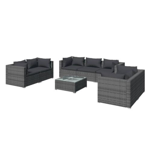8-Piece Garden Lounge Set with Cushions Poly Rattan Wicker Outdoor Patio Furniture Grey