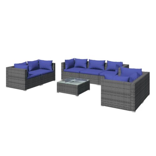 8-Piece Garden Lounge Set with Cushions Poly Rattan Wicker Outdoor Patio Furniture Grey
