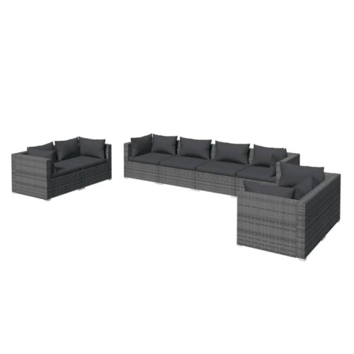 8-Piece Garden Lounge Set with Cushions Poly Rattan Wicker Outdoor Patio Furniture Grey
