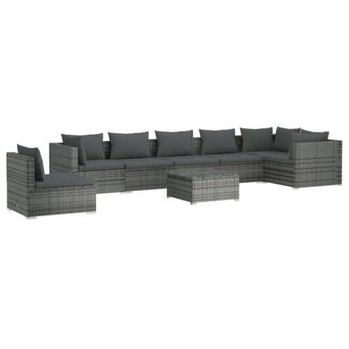 8-Piece Garden Lounge Set with Cushions Poly Rattan Wicker Outdoor Patio Furniture Grey
