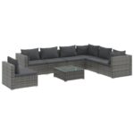 8-Piece Garden Lounge Set with Cushions Poly Rattan Wicker Outdoor Patio Furniture Grey