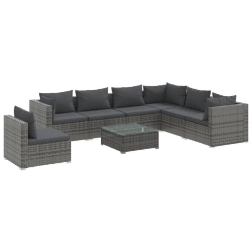 8-Piece Garden Lounge Set with Cushions Poly Rattan Wicker Outdoor Patio Furniture Grey