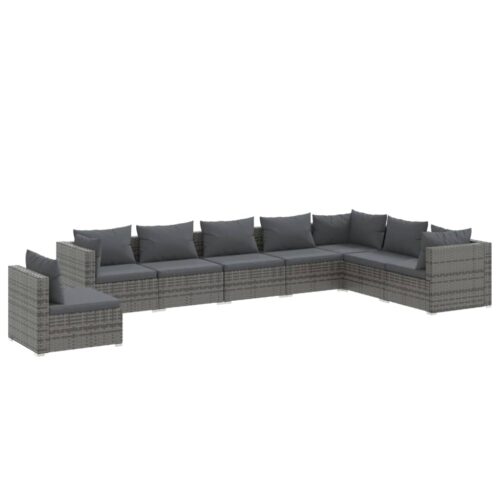 8-Piece Garden Lounge Set with Cushions Poly Rattan Wicker Outdoor Patio Furniture Grey