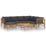 8-Piece Garden Lounge Set with Dark Grey Cushions Bamboo Outdoor Patio Furniture